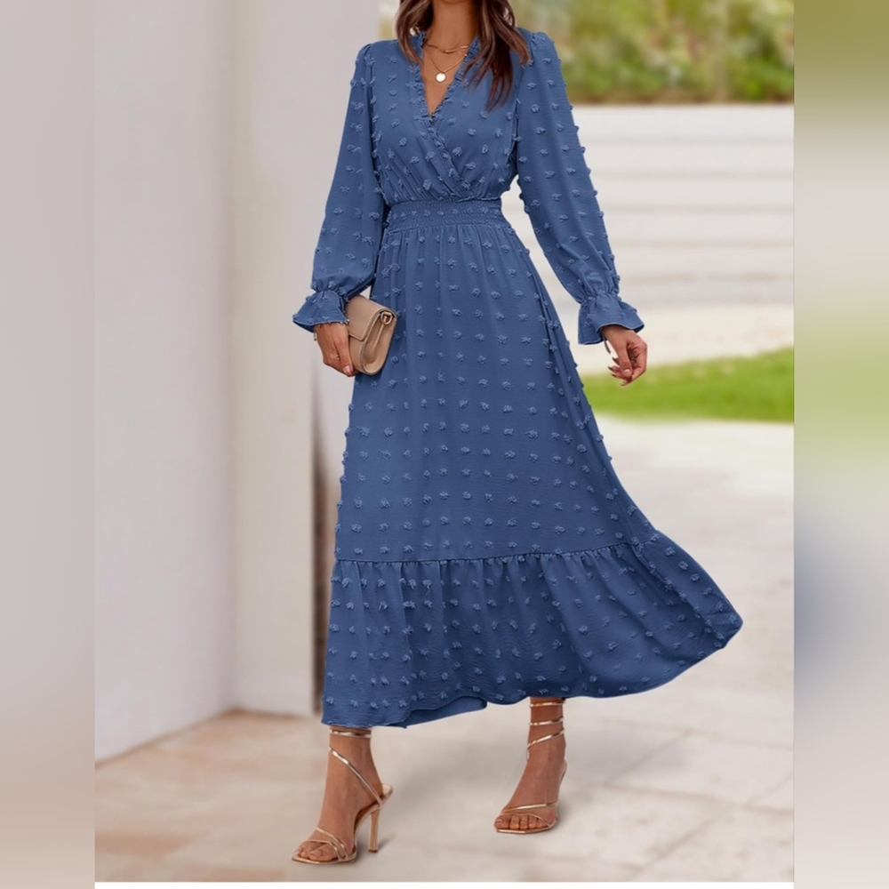 BYFBM Spring Dress, London Sleeve Maxi Dress with Swiss Dots